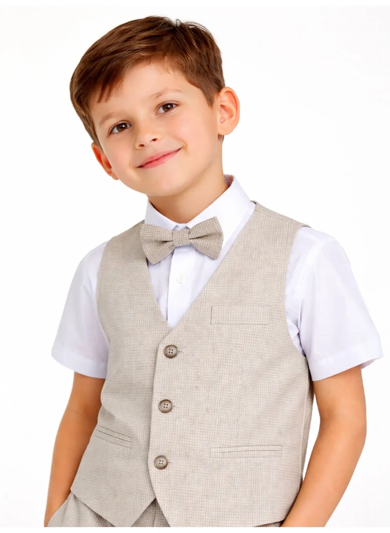 Victor And Jane  Neutral Waistcoat, Shirt, Shorts & Bow Tie Set for Men | Best Price UAE